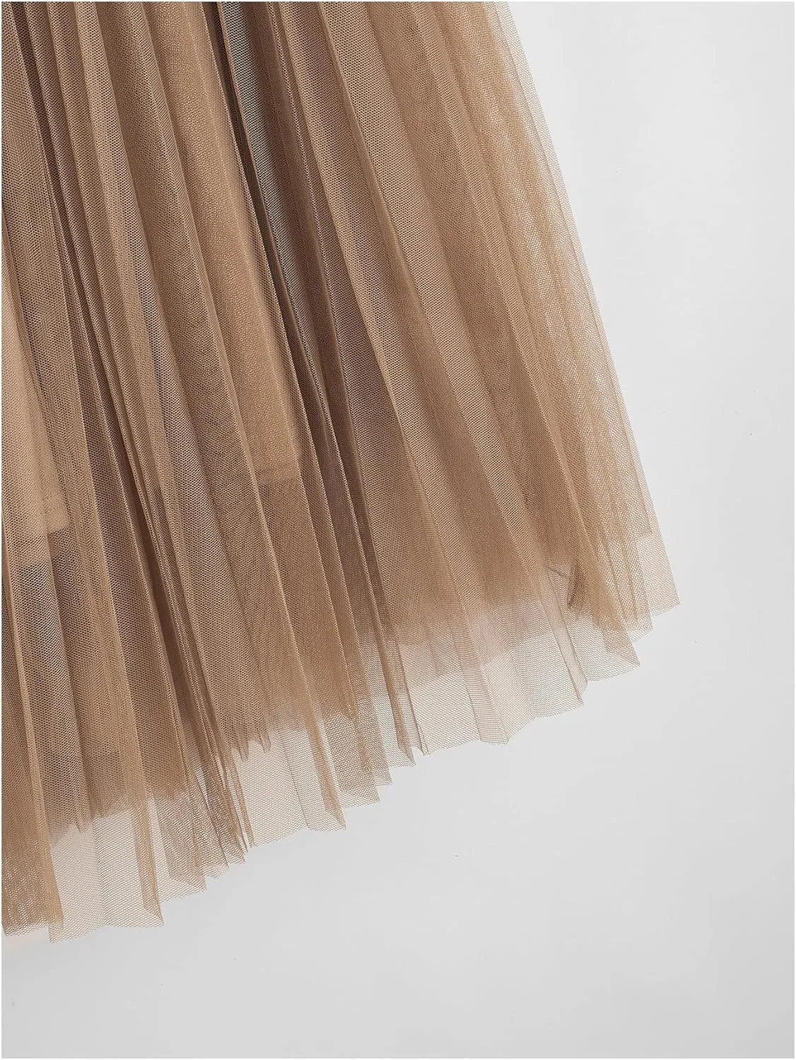 Floerns Women's Overlay Mesh Long Tulle Skirts Elastic Waist Pleated Skirt