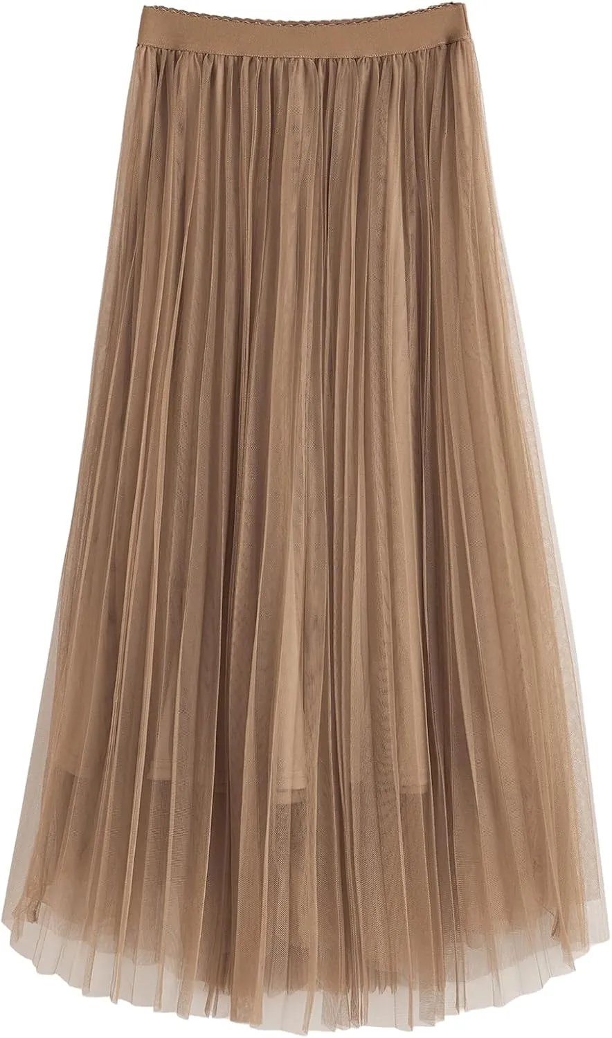 Floerns Women's Overlay Mesh Long Tulle Skirts Elastic Waist Pleated Skirt