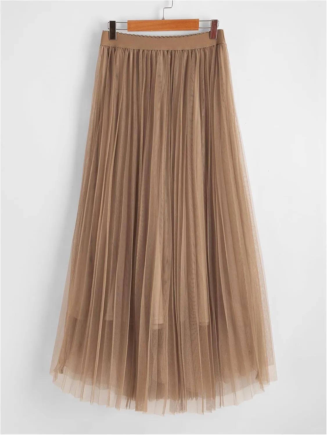 Floerns Women's Overlay Mesh Long Tulle Skirts Elastic Waist Pleated Skirt
