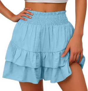 Flowy Shorts for Women Casual Boho Floral Skorts Ruffle Mini Skirts Running Tennis Butterfly Shorts Skorts Shorts