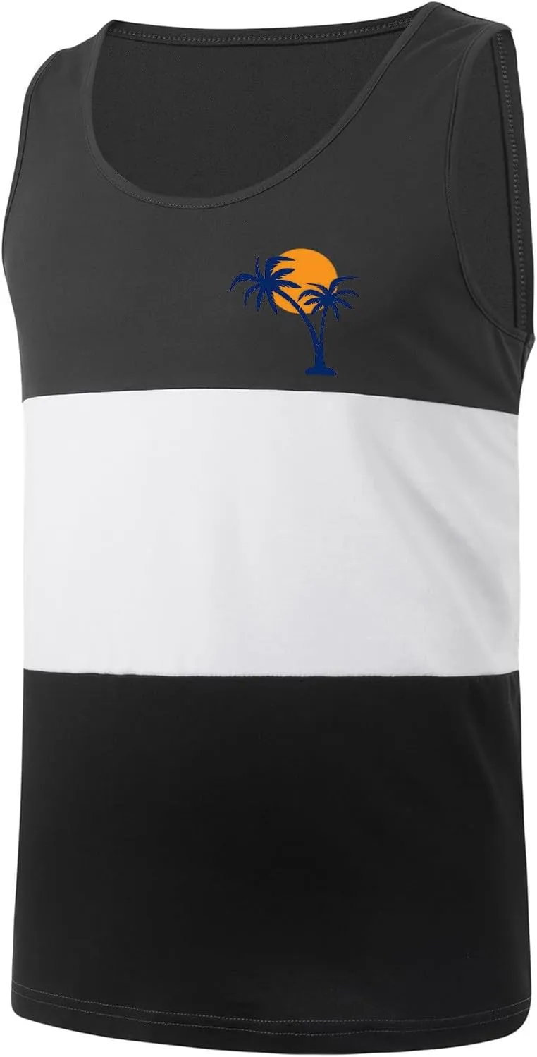 Funny Color Block Beach Tank Tops for Men Palm Tree Print Sleeveless Tee Shirt Summer Casual Muscle Workout T-Shirt