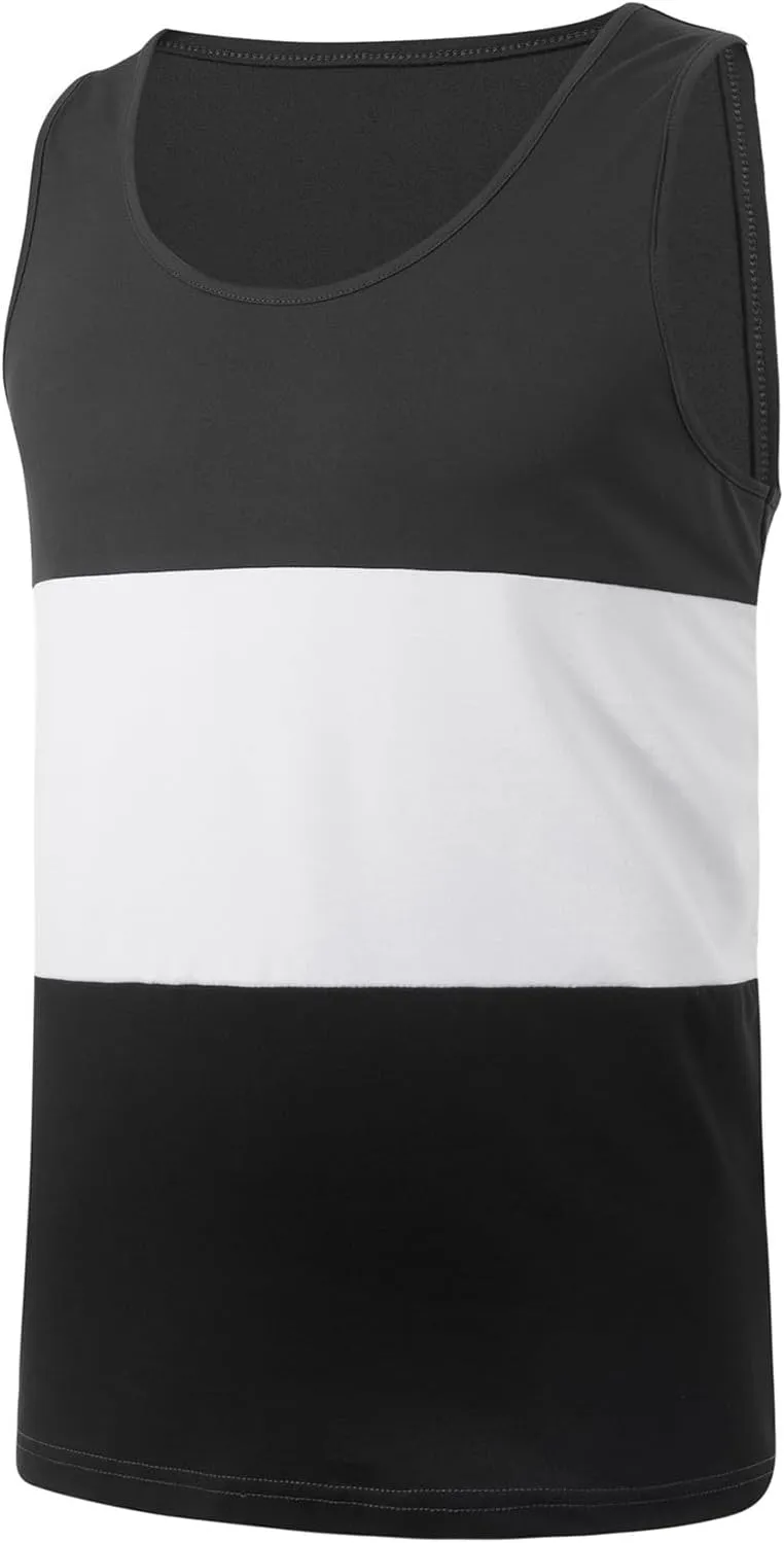 Funny Color Block Beach Tank Tops for Men Palm Tree Print Sleeveless Tee Shirt Summer Casual Muscle Workout T-Shirt