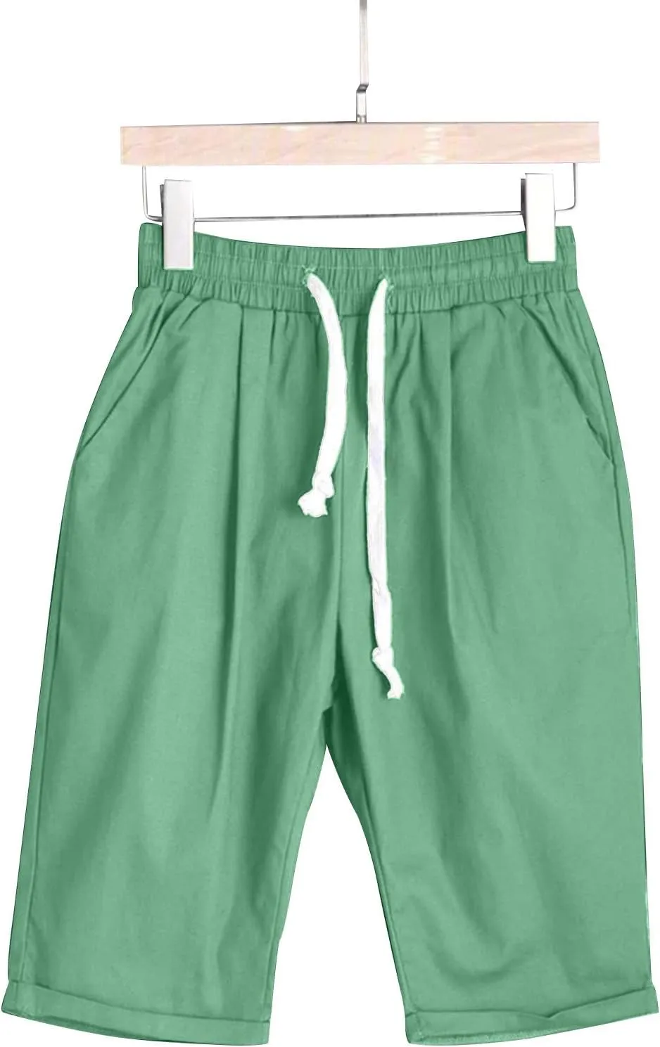 FZVYD Women's Knee Length Bermuda Shorts Elastic Waist Drawstring Casual 10" Long Shorts Loose Fit 2024 Summer Beach Shorts