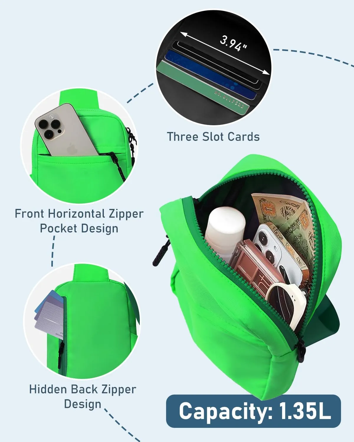 GEEAD Small Sling Bag for Women and Men Mini Crossbody Phone Chest Bag Waterproof Nylon Shoulder Bag Gym Travel