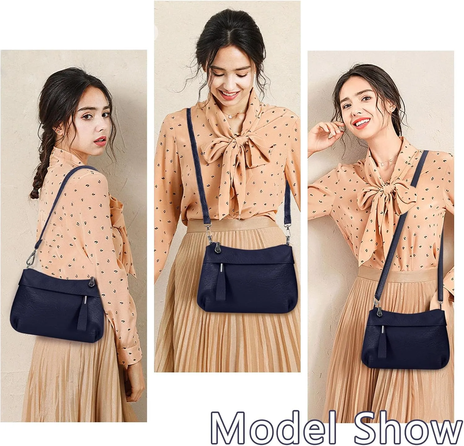 Genuine Leather Purse for Women Hobo Bag Trendy Crossbody Bag and Shoulder Bag with 2 Straps
