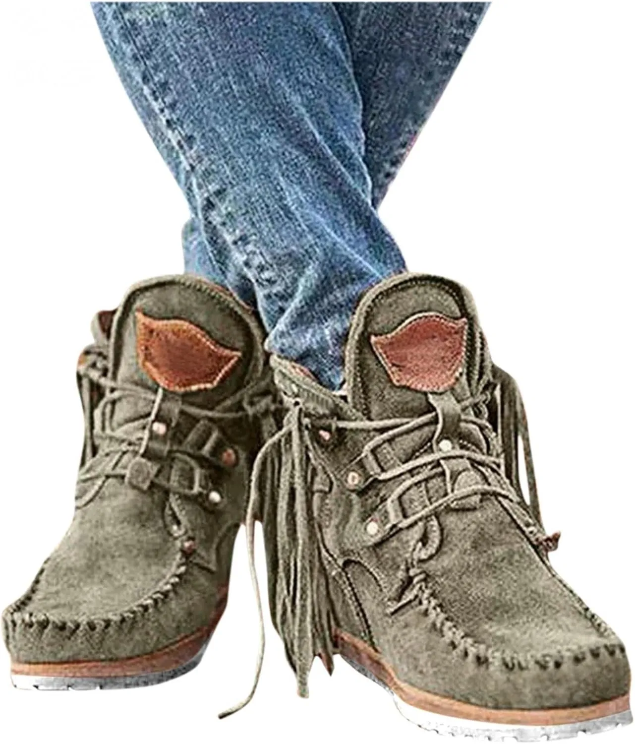 Gibobby Boots for Women Low Heel V Cut Flat Ankle Boots Comfort Combat Boots Fall Winter Boots Shoes