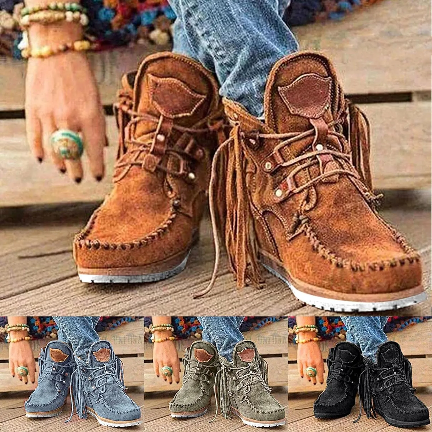 Gibobby Boots for Women Low Heel V Cut Flat Ankle Boots Comfort Combat Boots Fall Winter Boots Shoes