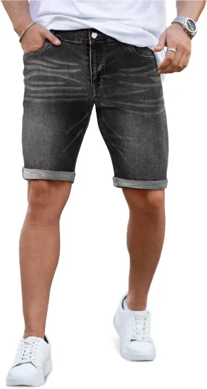 GINGTTO Denim Shorts Men Stretch Skinny Jean Shorts for Men