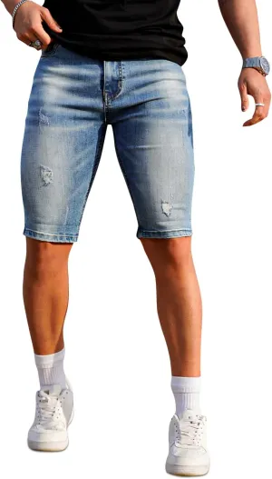 GINGTTO Men's Jean Shorts Ripped Slim Fit Stretch Denim Shorts