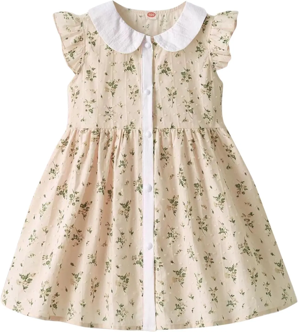 Girl's Summer Boho Floral Dress Cute Ruffle Sleeve Button Down Collared A-Line Sleeveless Swing Beach Sundress for 3-12 Years
