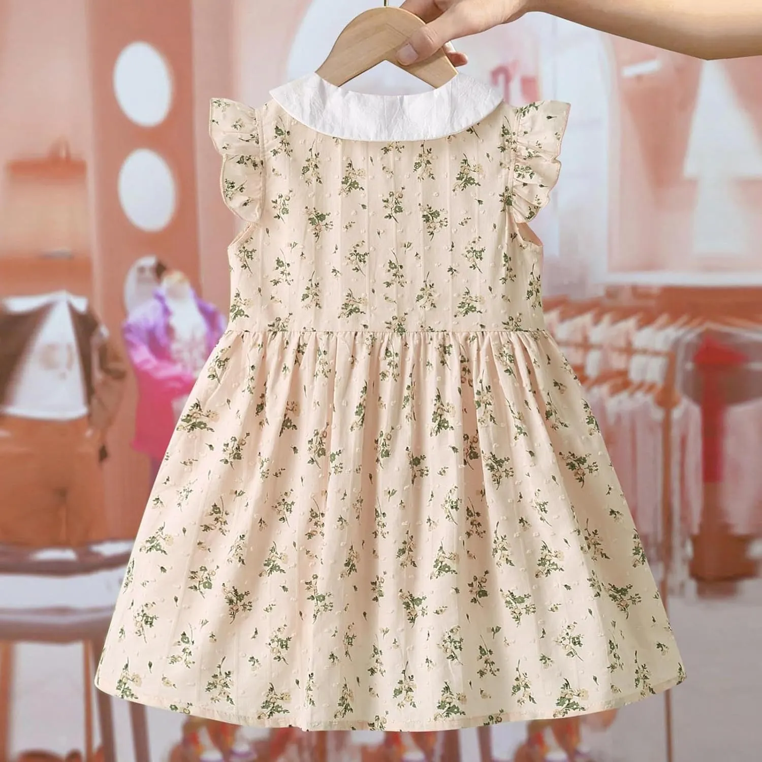 Girl's Summer Boho Floral Dress Cute Ruffle Sleeve Button Down Collared A-Line Sleeveless Swing Beach Sundress for 3-12 Years