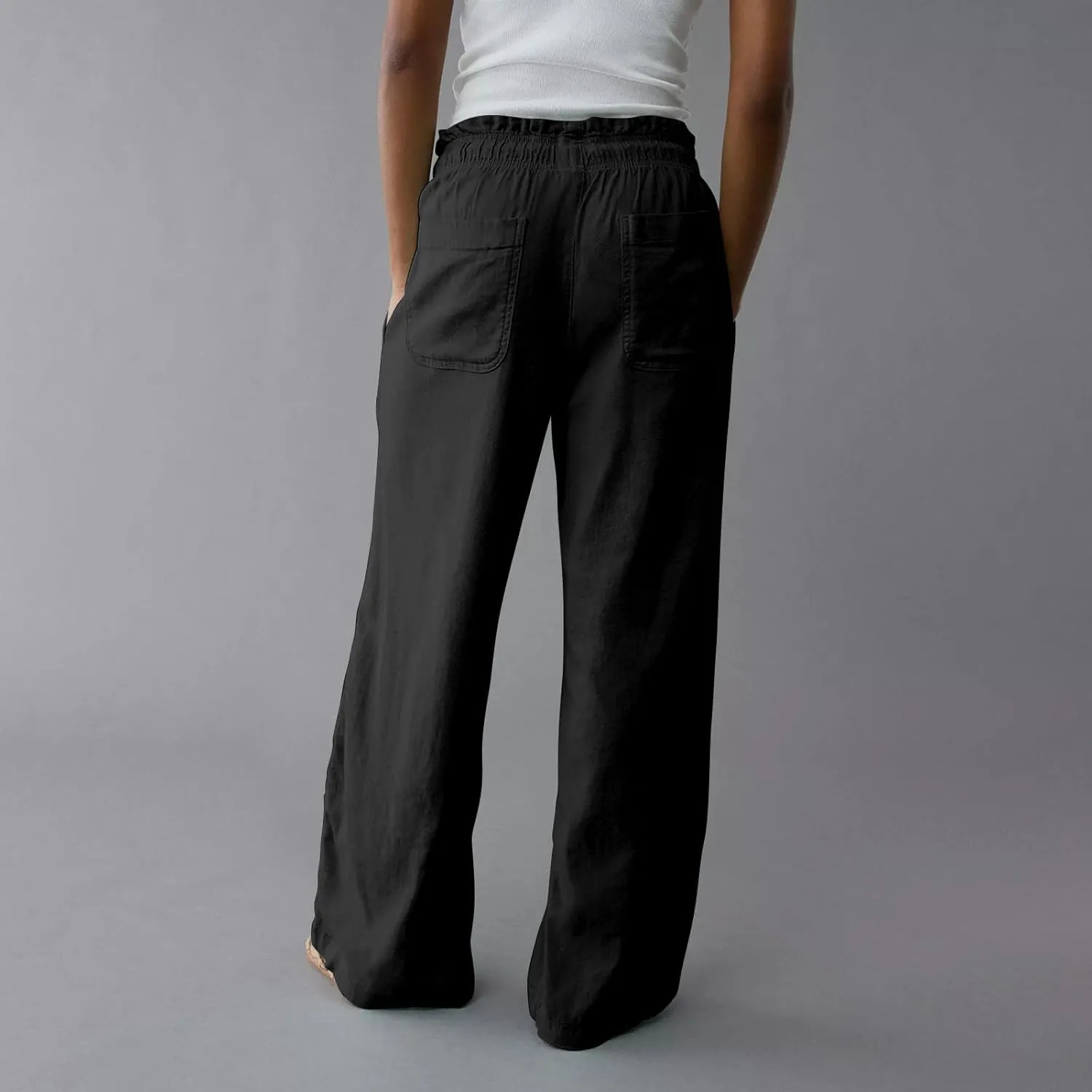 GOFULY Linen Wide Leg Pants for Women 2025 High Waisted Pants Casual Elastic Waist Drawstring Summer Trouser with Pockets