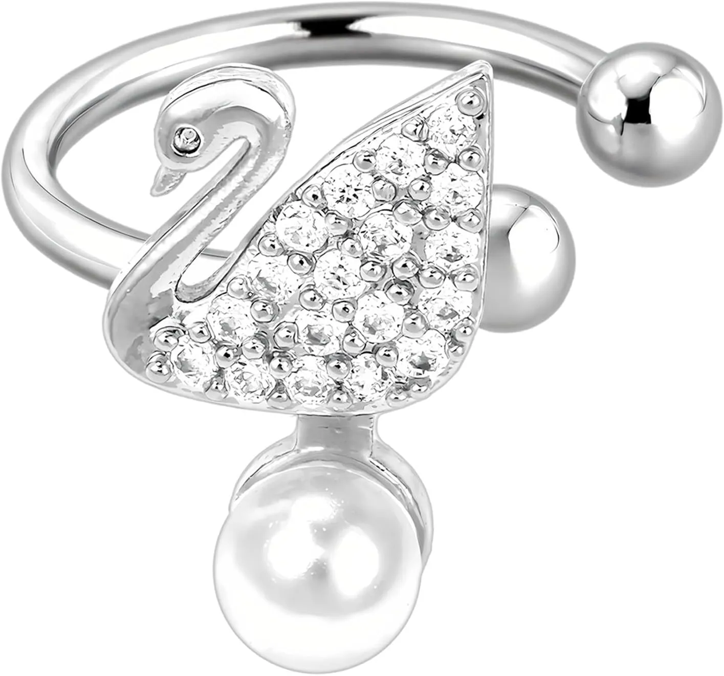 Gold Plated Ear Cuff with Crystal Swan and Pearl, Helix Clip Dainty Non Pierced Jewelry Faux Piercing Hoop Cartilage Wrap