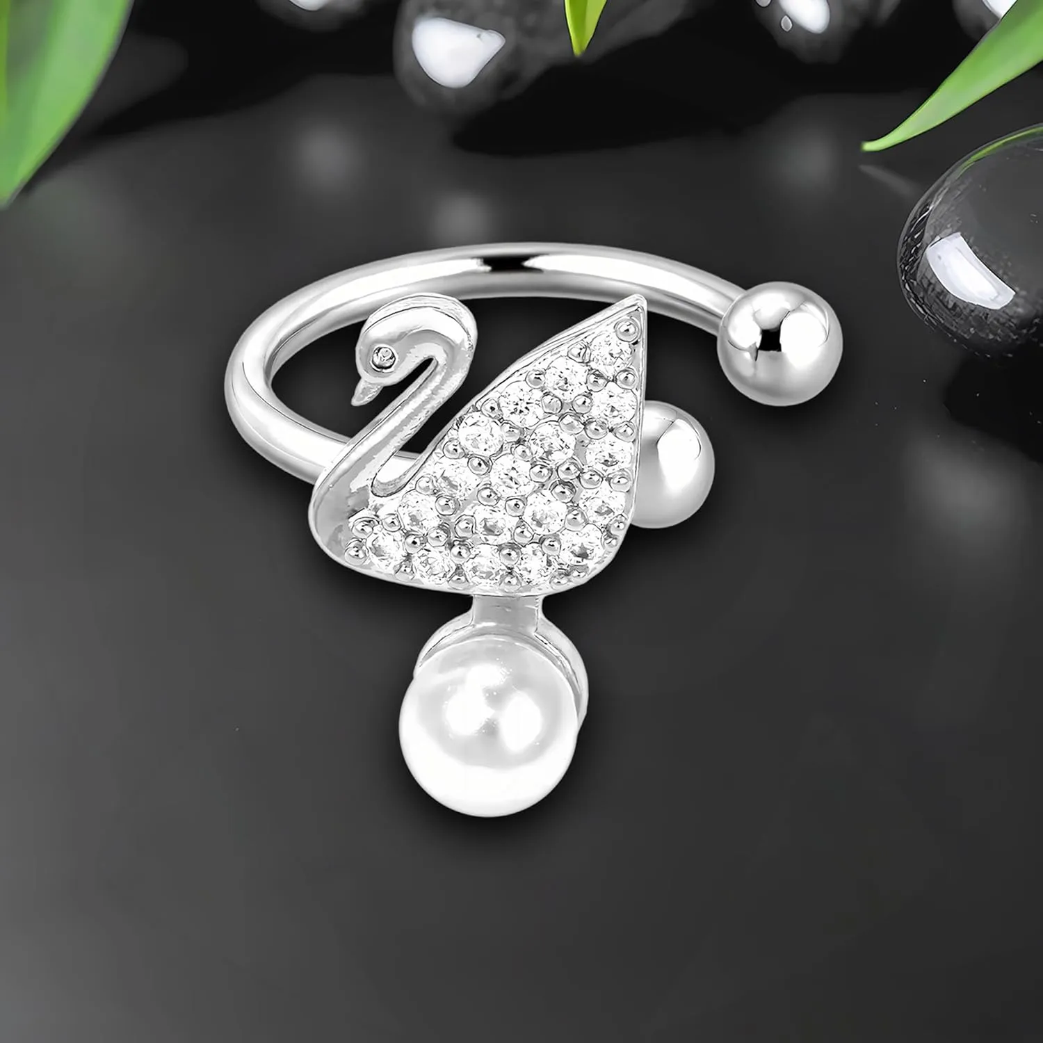 Gold Plated Ear Cuff with Crystal Swan and Pearl, Helix Clip Dainty Non Pierced Jewelry Faux Piercing Hoop Cartilage Wrap