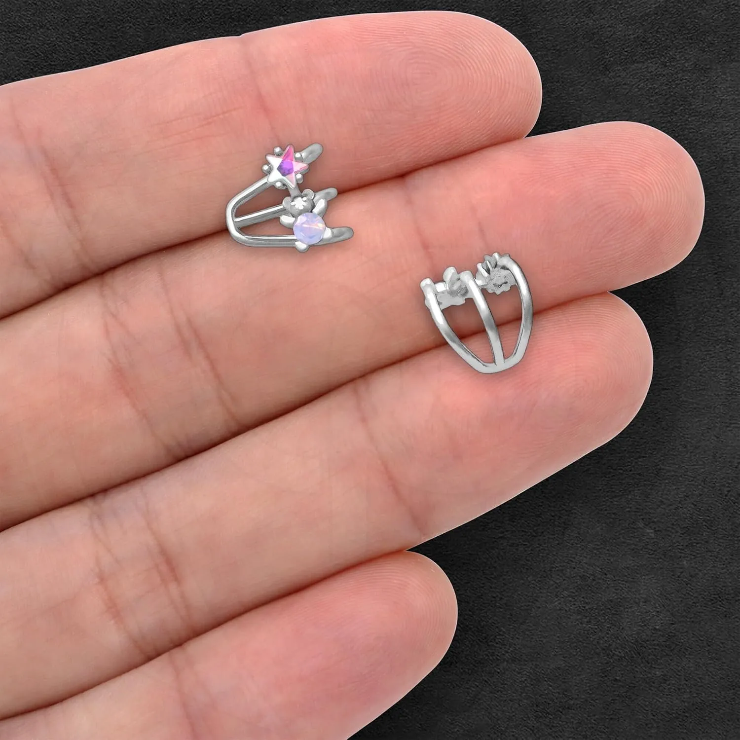 Gold Plated Ear Cuff with Cute Bear and Crystal Star, Conch Ear Clip Wrap Around Minimalist Jacket Fake Piercing Hoop