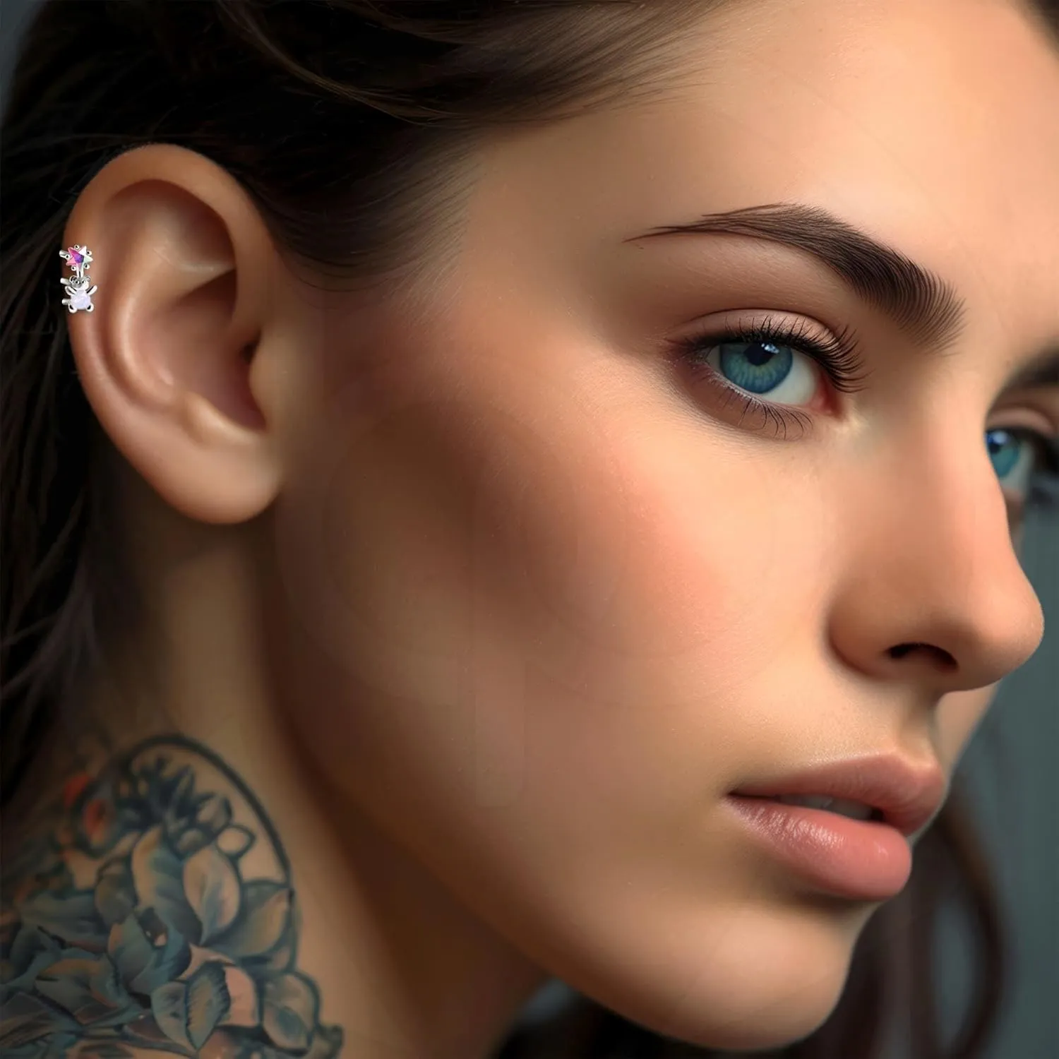 Gold Plated Ear Cuff with Cute Bear and Crystal Star, Conch Ear Clip Wrap Around Minimalist Jacket Fake Piercing Hoop