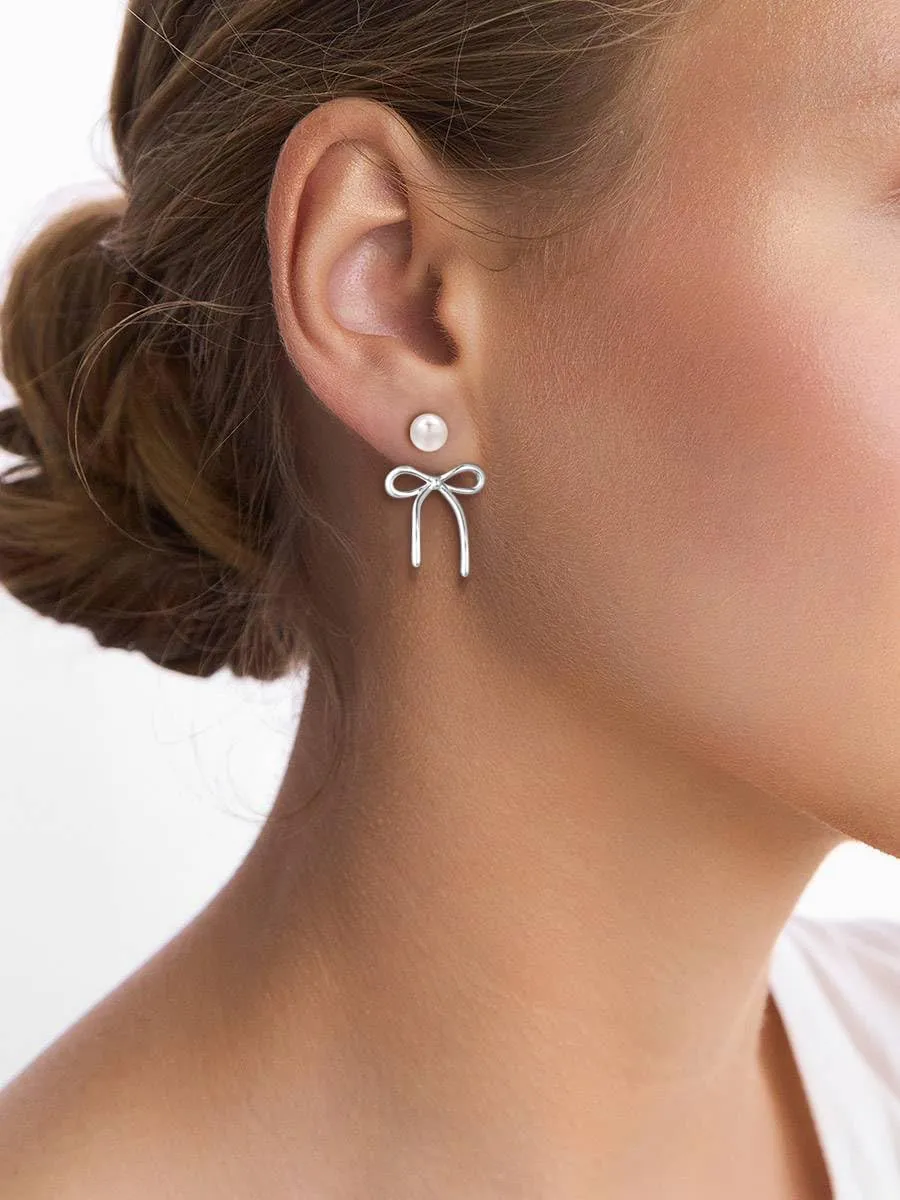 Gold Silver Bow Earrings for Women 14K Gold/Silver Plated Stud Earrings for Women Trendy Pearl Bow Earrings Dangle Dainty Jewelry Gifts