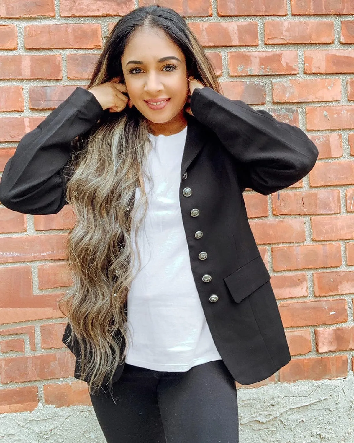 GRAPENT Women's Business Casual Buttons Pockets Open Front Blazer Suit Cardigan