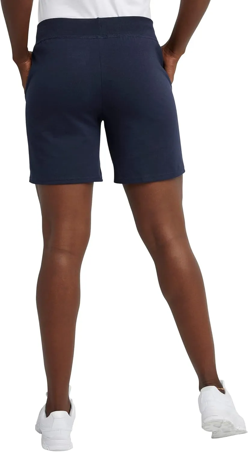 Hanes Women's Jersey Pocket Shorts, Drawstring Cotton Jersey Shorts, 7" Inseam