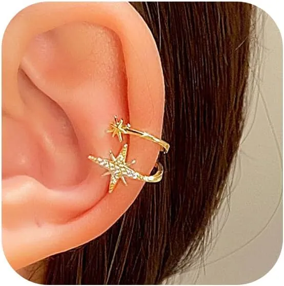 Heart Ear Cuff Earrings Simple Tiny Silver Pave Crystal Wrap Earrings Sweet Double Heart Shape Rhinestone Cartilage Clip Non-Piercing Trendy Jewelry Gifts for Women