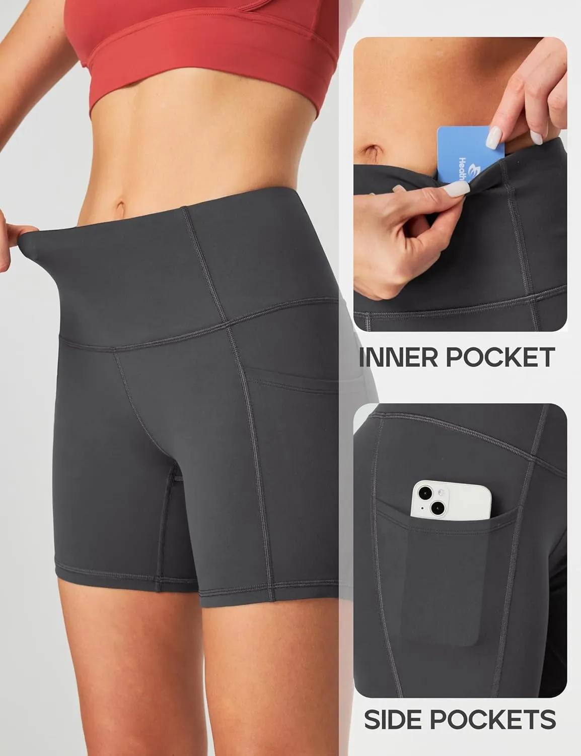 Heathyoga Biker Shorts Women Tummy Control 5" Workout Shorts Women with Pockets High Waisted Spandex Shorts for Gym Yoga