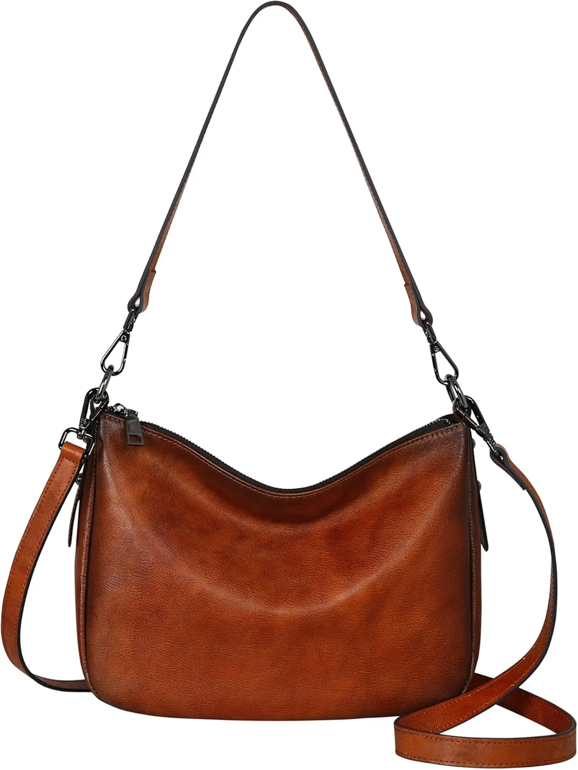 HESHE Leather Purses for Women Crossbody Hobo Shoulder Bag Womens Handbags with 2 Straps Designer Fashion Satchel Purse