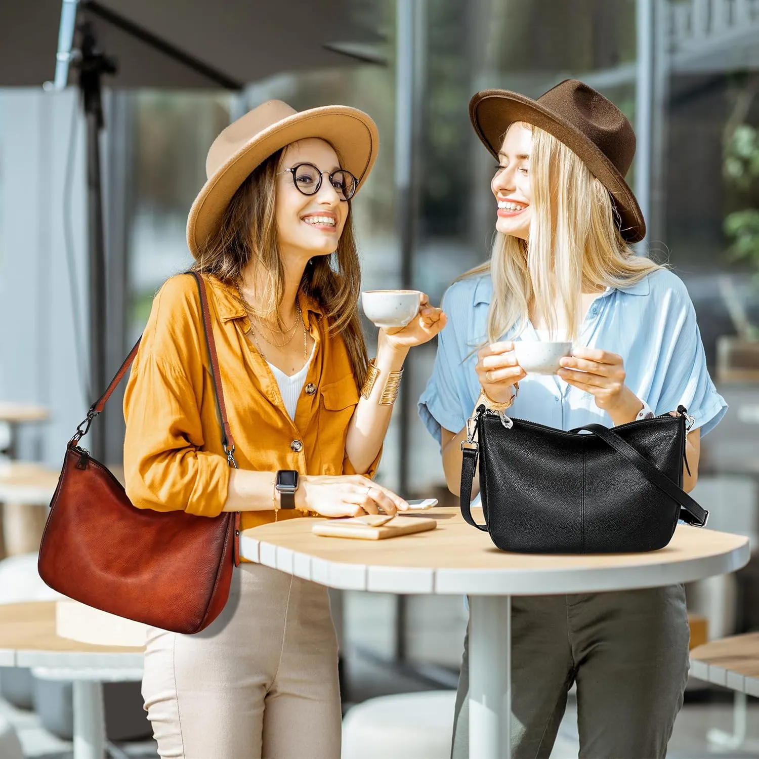 HESHE Leather Purses for Women Crossbody Hobo Shoulder Bag Womens Handbags with 2 Straps Designer Fashion Satchel Purse