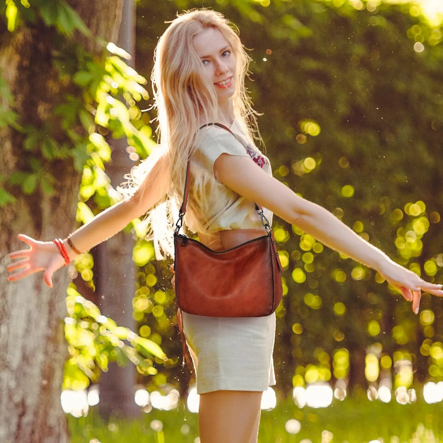 HESHE Leather Purses for Women Crossbody Hobo Shoulder Bag Womens Handbags with 2 Straps Designer Fashion Satchel Purse