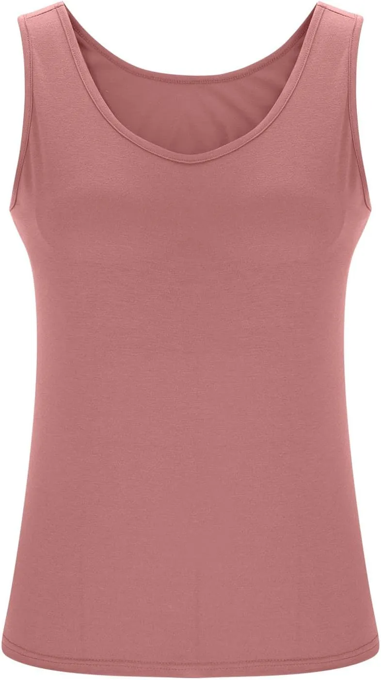 HGps8w Womens Plus Size Basic Tank Tops with Bulit-in-Bra, Crewneck Sleeveless Undershirts Casual 2025 Summer Workout Shirts