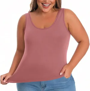 HGps8w Womens Plus Size Basic Tank Tops with Bulit-in-Bra, Crewneck Sleeveless Undershirts Casual 2025 Summer Workout Shirts