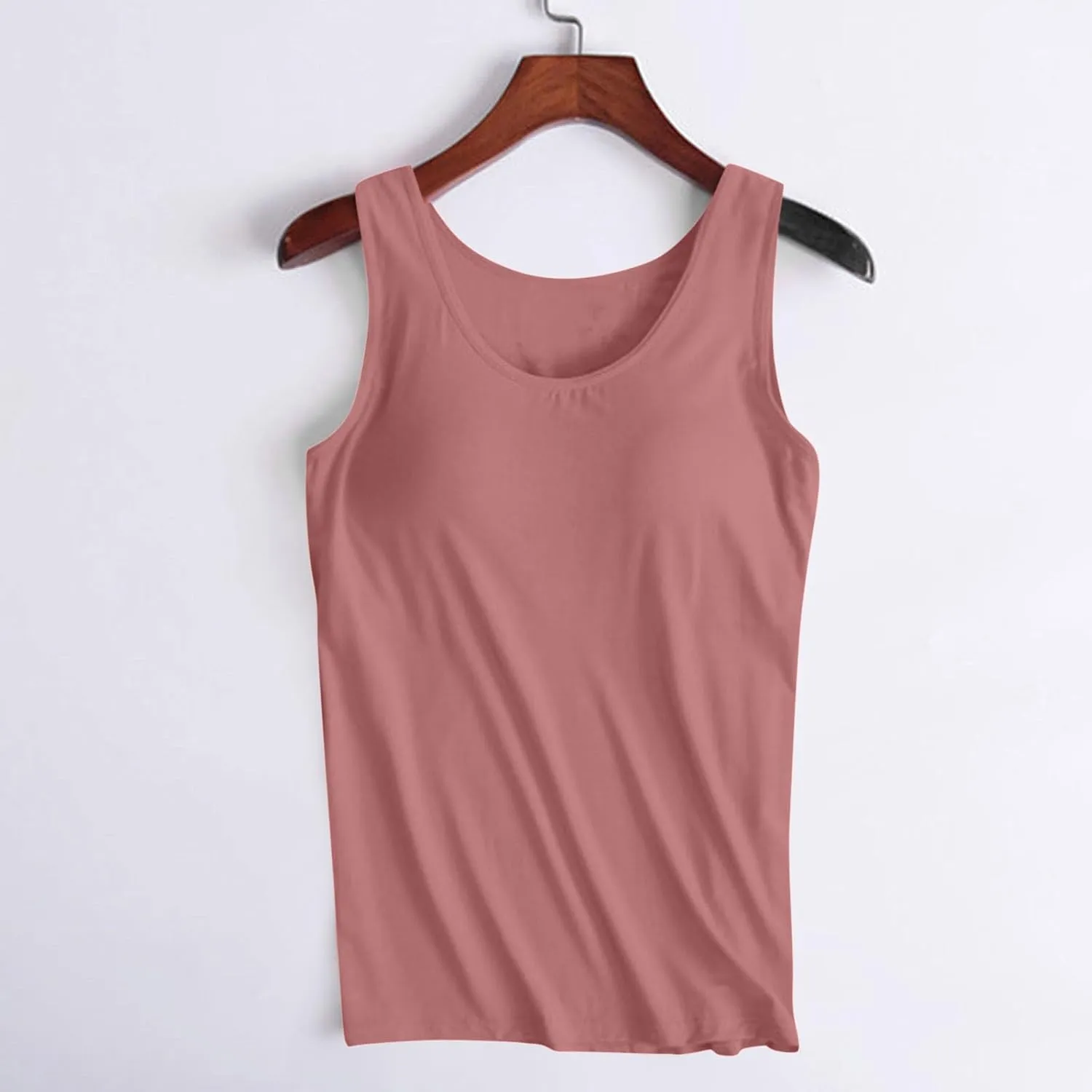 HGps8w Womens Plus Size Basic Tank Tops with Bulit-in-Bra, Crewneck Sleeveless Undershirts Casual 2025 Summer Workout Shirts