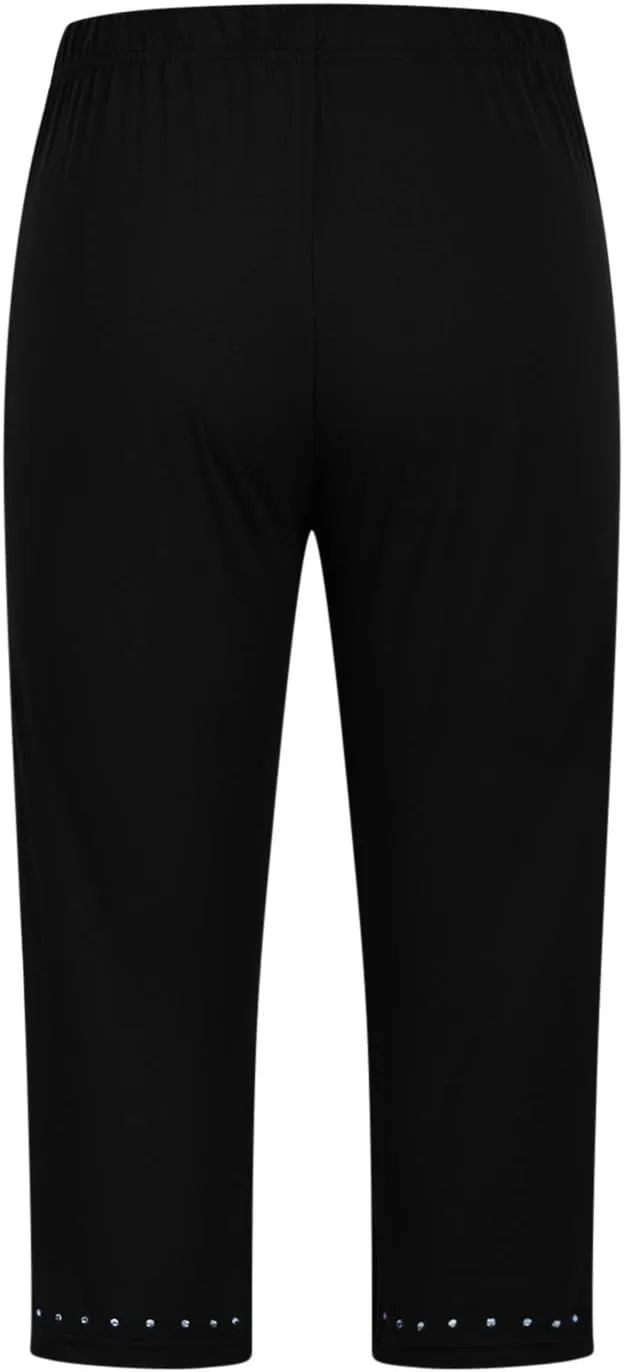 High Waist Pant for Women Sparkle Rhinestone Straight Leg Elastic Waist 2025 Summer Casual Trendy Slim Cropped Pants