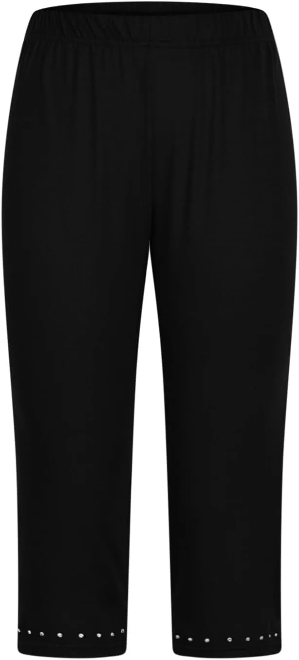 High Waist Pant for Women Sparkle Rhinestone Straight Leg Elastic Waist 2025 Summer Casual Trendy Slim Cropped Pants