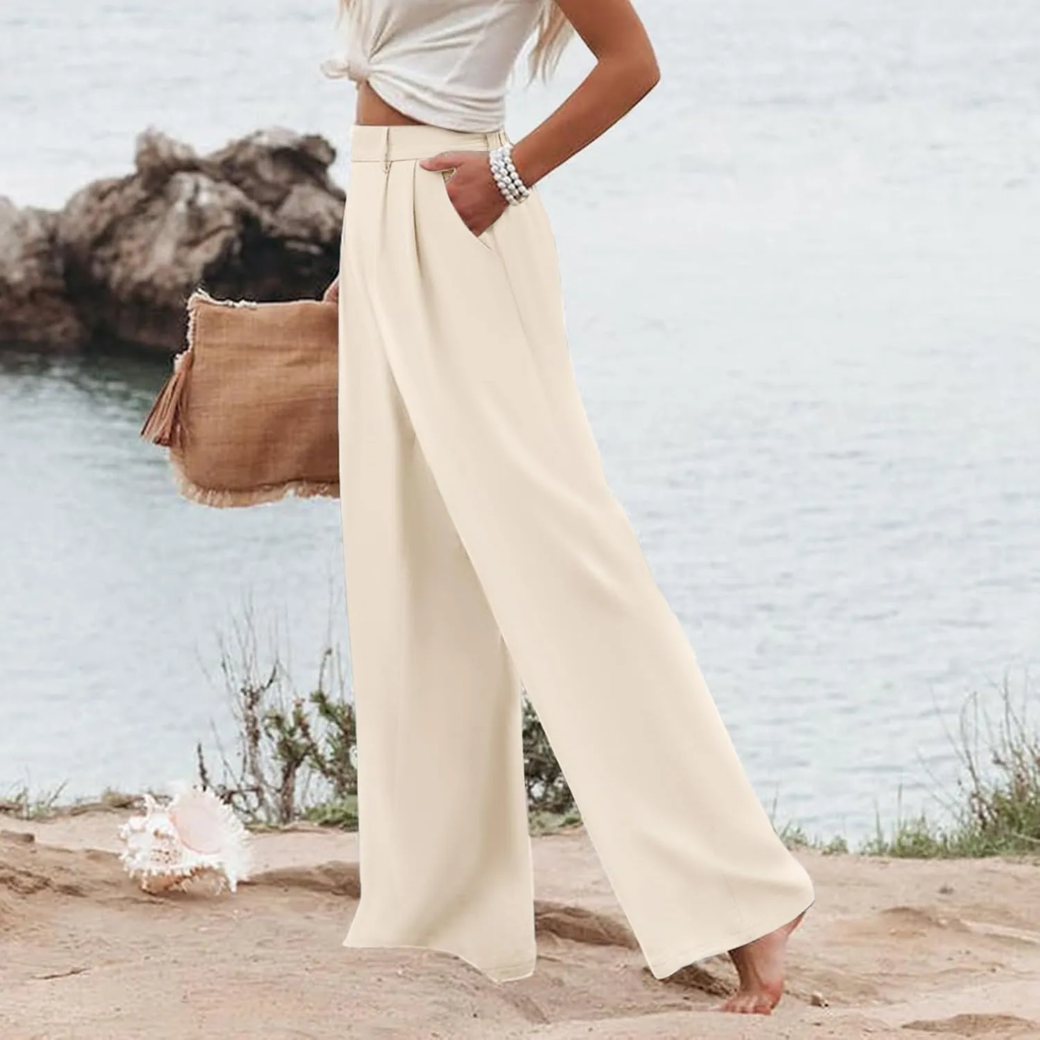 High Waisted Dress Pants for Women 2025 Wide Leg Business Office Slacks Casual Loose Fit Work Trousers with Pockets