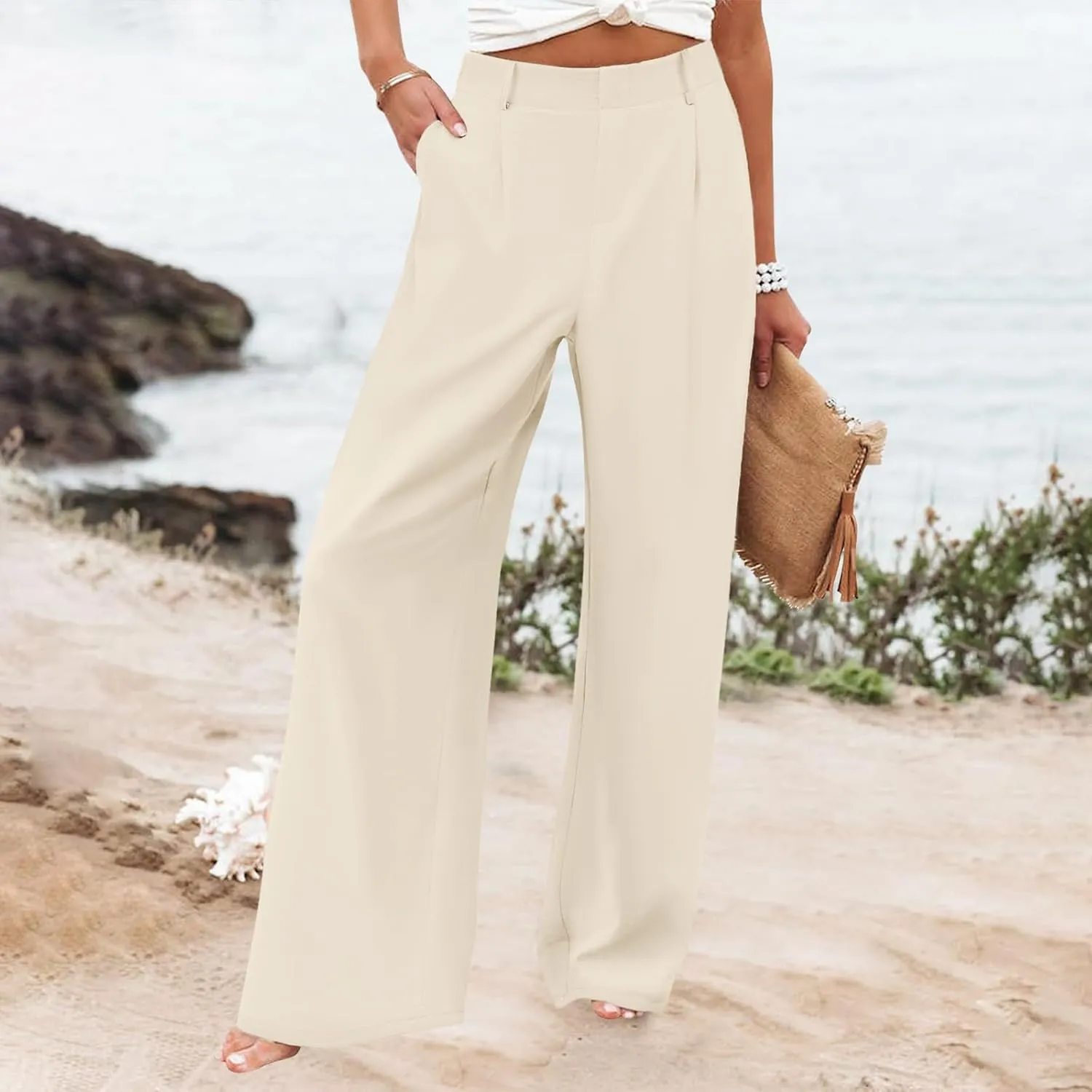 High Waisted Dress Pants for Women 2025 Wide Leg Business Office Slacks Casual Loose Fit Work Trousers with Pockets