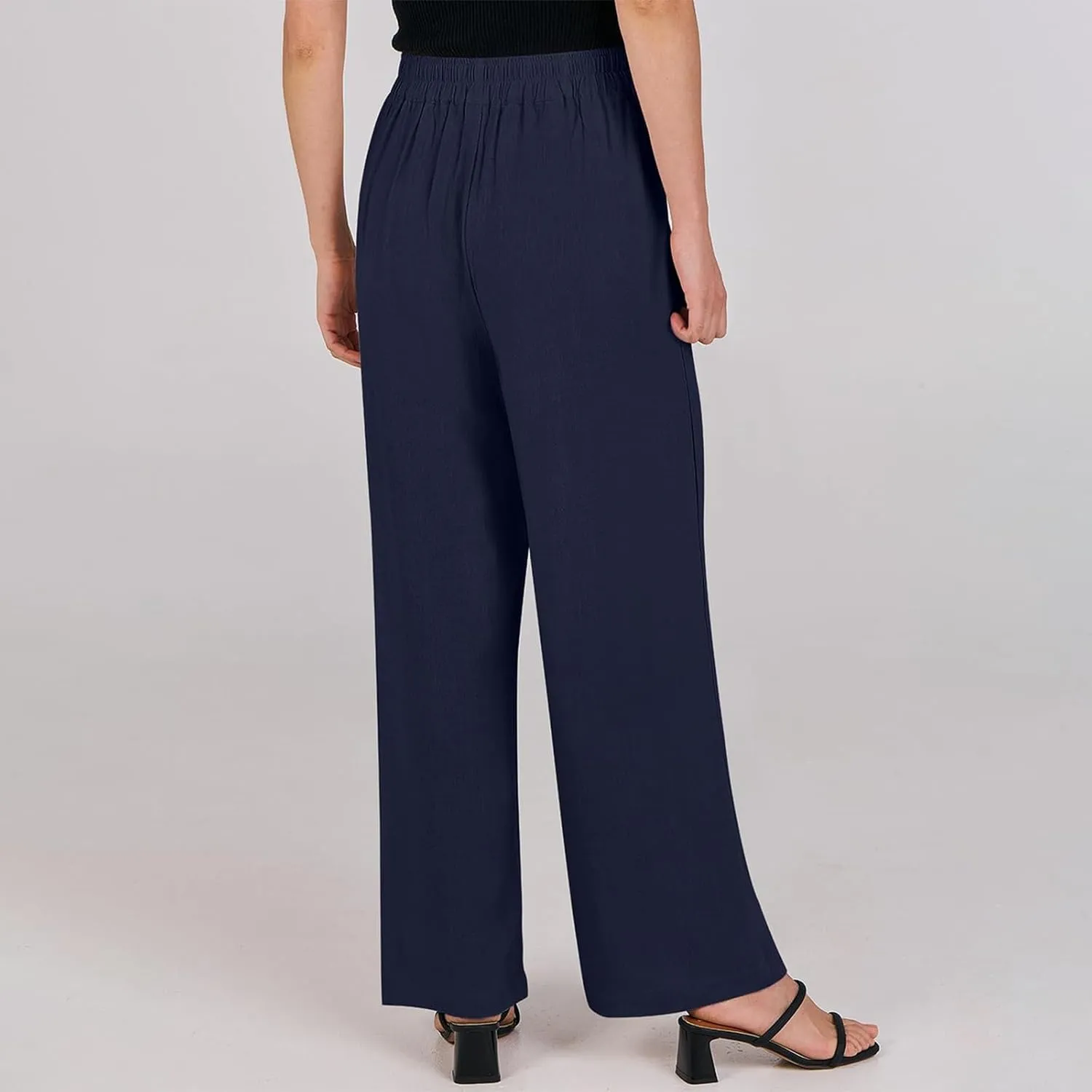 High Waisted Work Pants Women Linen Wide Leg Pants Elastic Waist Business Casual Dress Pants Baggy Summer Trousers