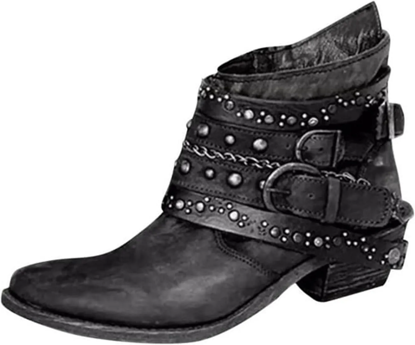 Hiking Boots Women Ankle Womens Booties Black Women Casual Boots Plantar Fasciitis Walking Boot Non Slip Slip On Cut Out Chunky Stacked Heel Slip on