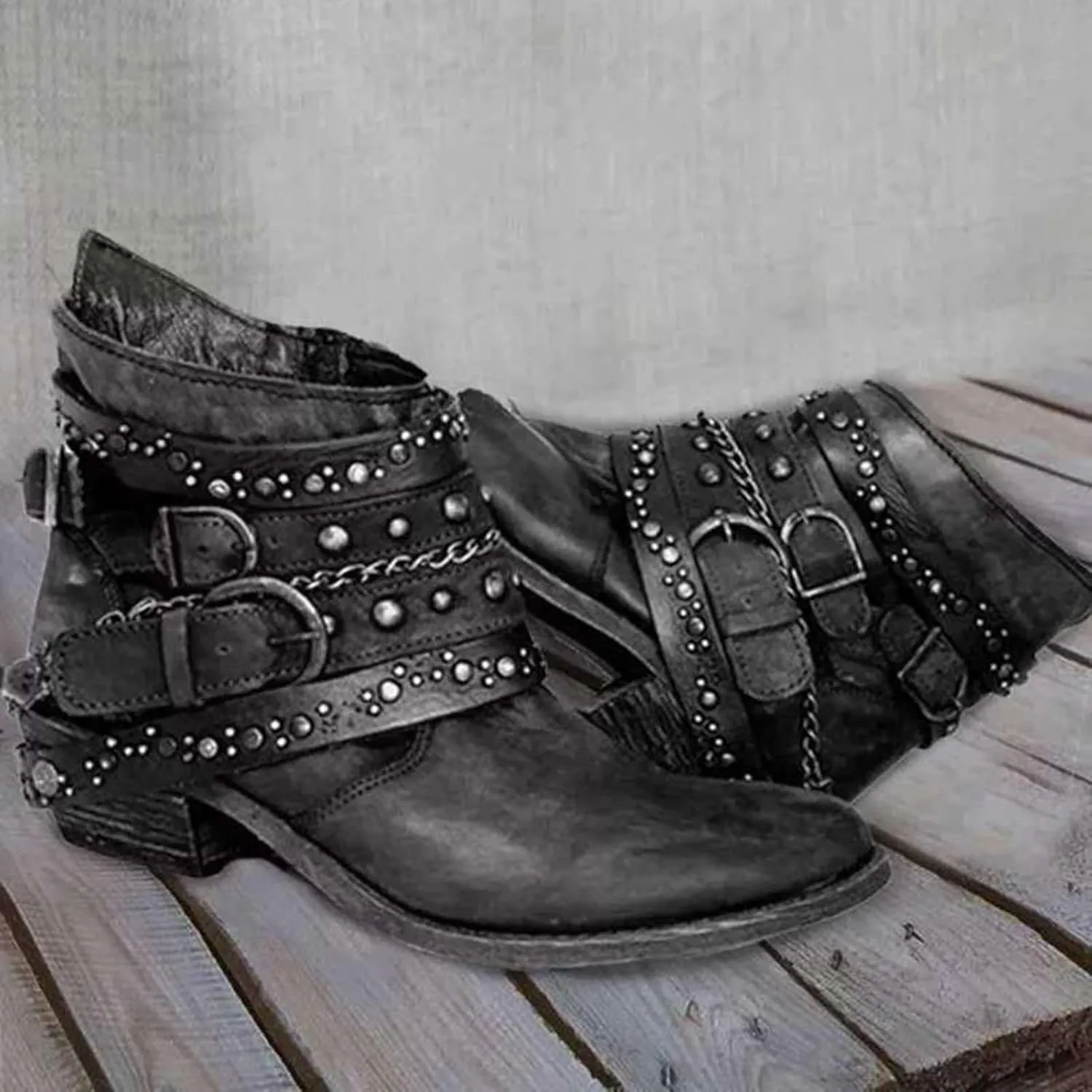 Hiking Boots Women Ankle Womens Booties Black Women Casual Boots Plantar Fasciitis Walking Boot Non Slip Slip On Cut Out Chunky Stacked Heel Slip on