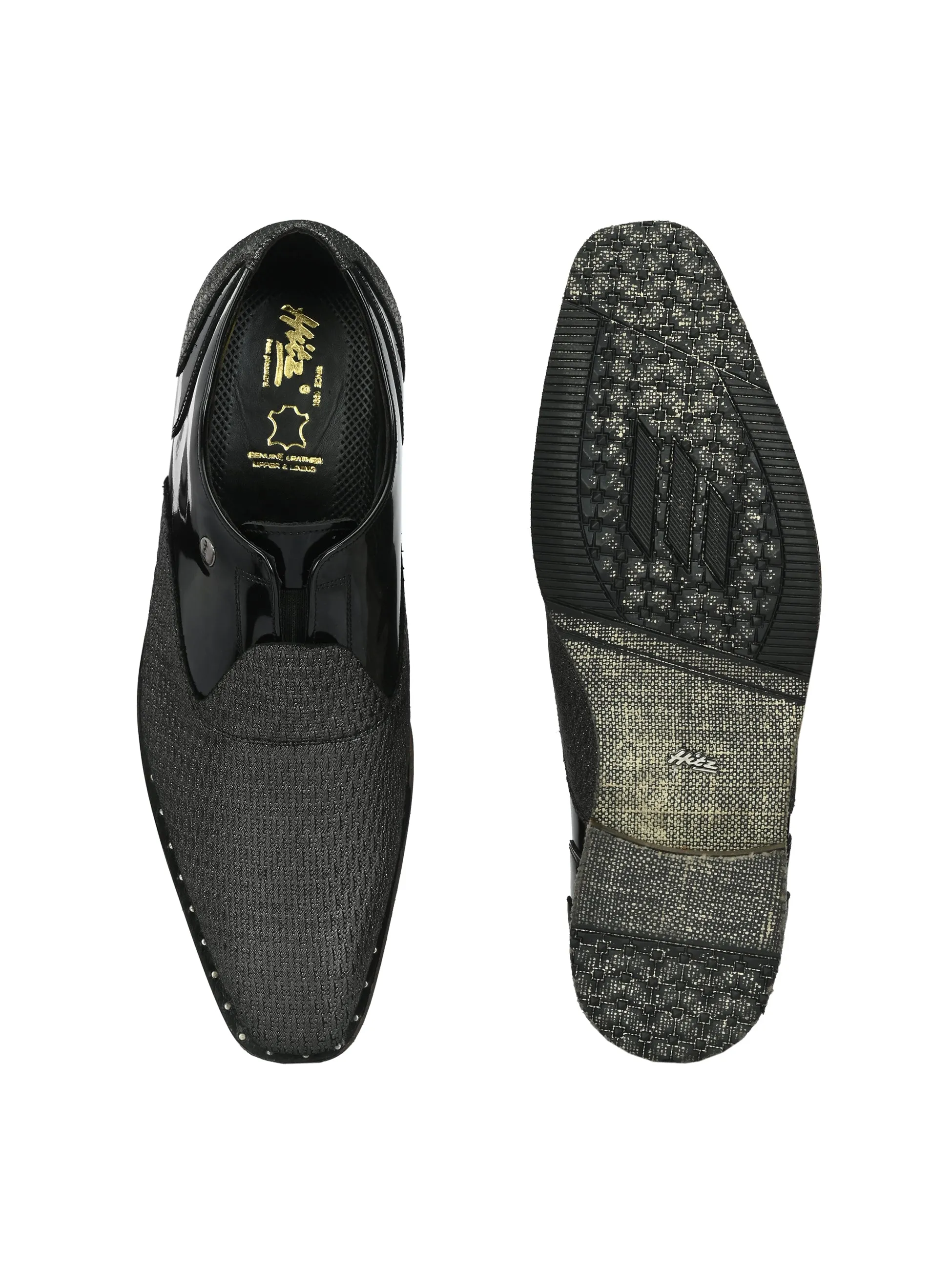 HITZ Men's Black Leather Party Wear Lace-Up Shoes