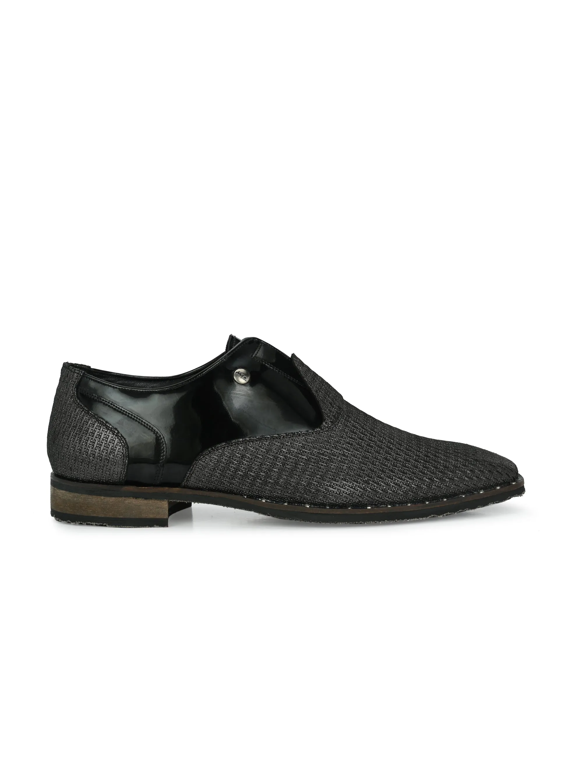 HITZ Men's Black Leather Party Wear Lace-Up Shoes
