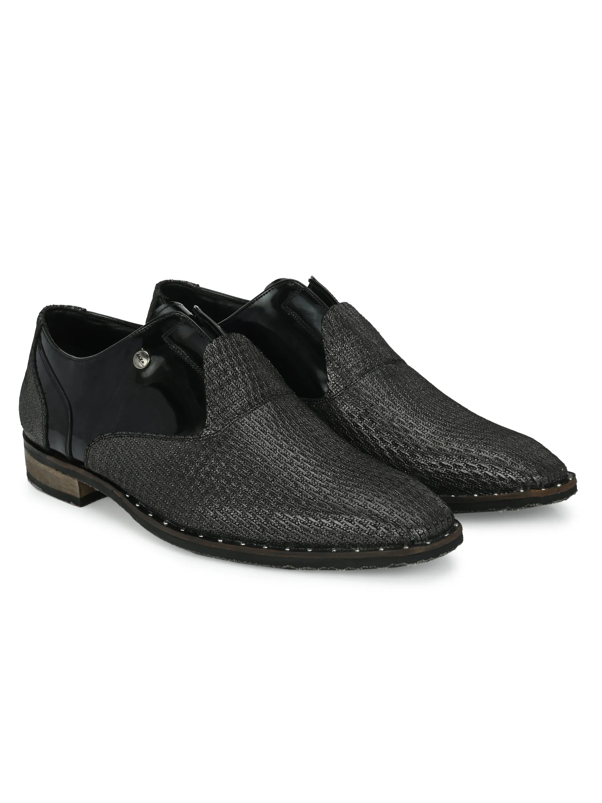 HITZ Men's Black Leather Party Wear Lace-Up Shoes