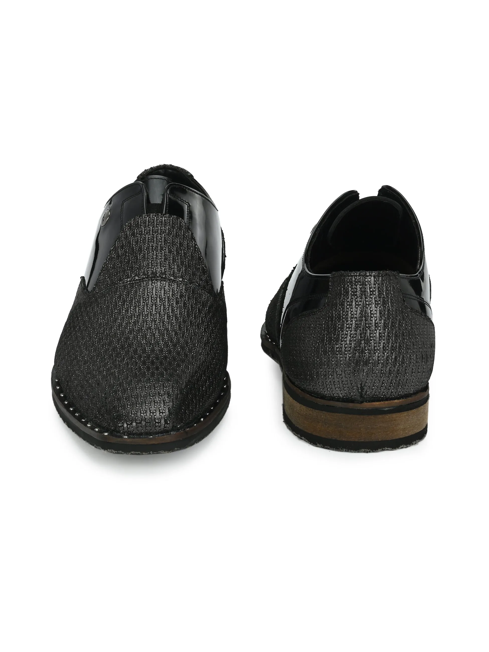 HITZ Men's Black Leather Party Wear Lace-Up Shoes