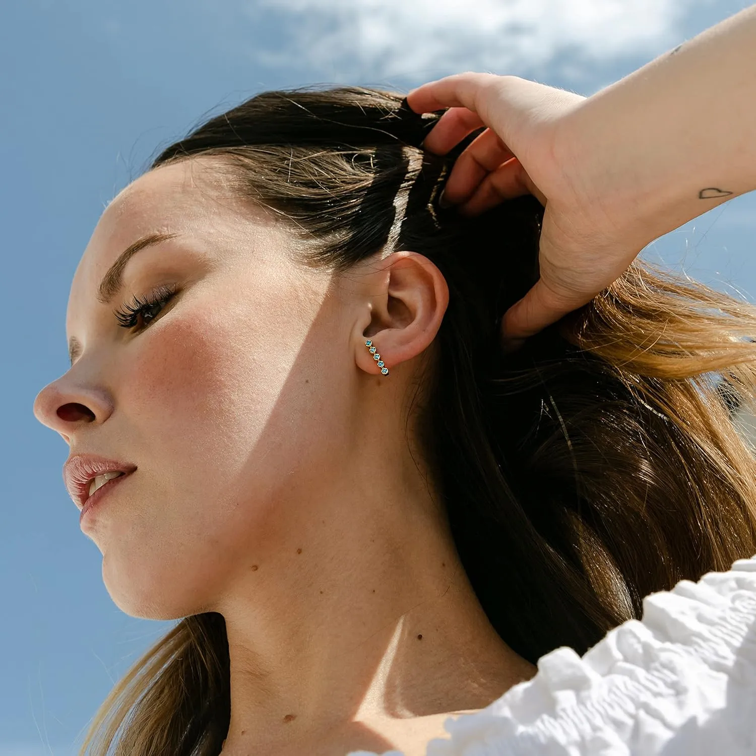 HONEYCAT Gemma Crystal Lined Bar Studs Ear Crawlers in Gold, Rose Gold, or Silver | Minimalist Delicate Jewelry