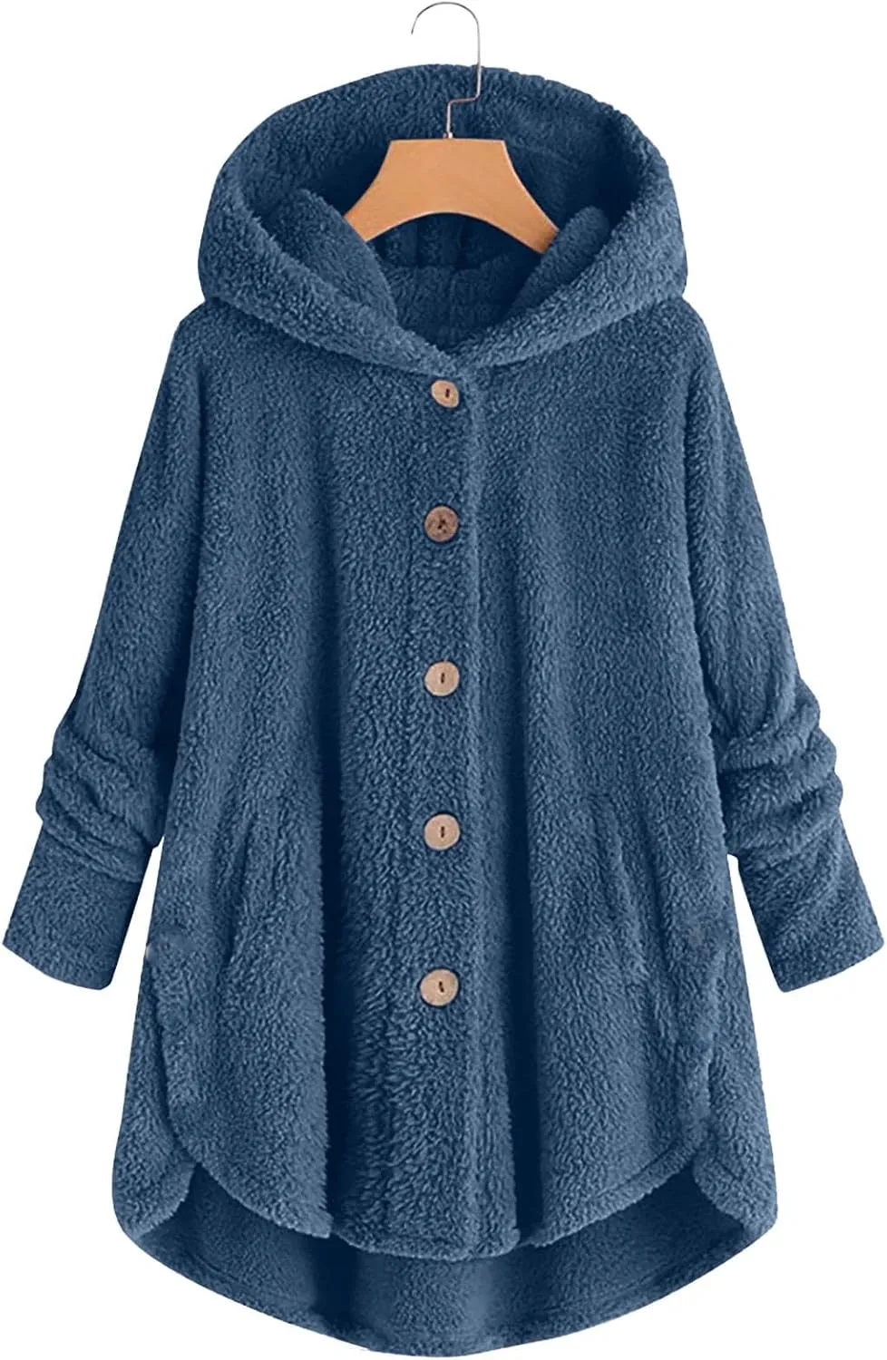 Hooded Fleece Jacket Women Plus Size Fuzzy Sherpa Cape Coats Fluffy Button Down Winter Jackets Fur Cardigan