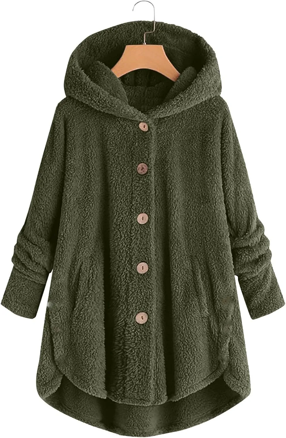 Hooded Fleece Jacket Women Plus Size Fuzzy Sherpa Cape Coats Fluffy Button Down Winter Jackets Fur Cardigan