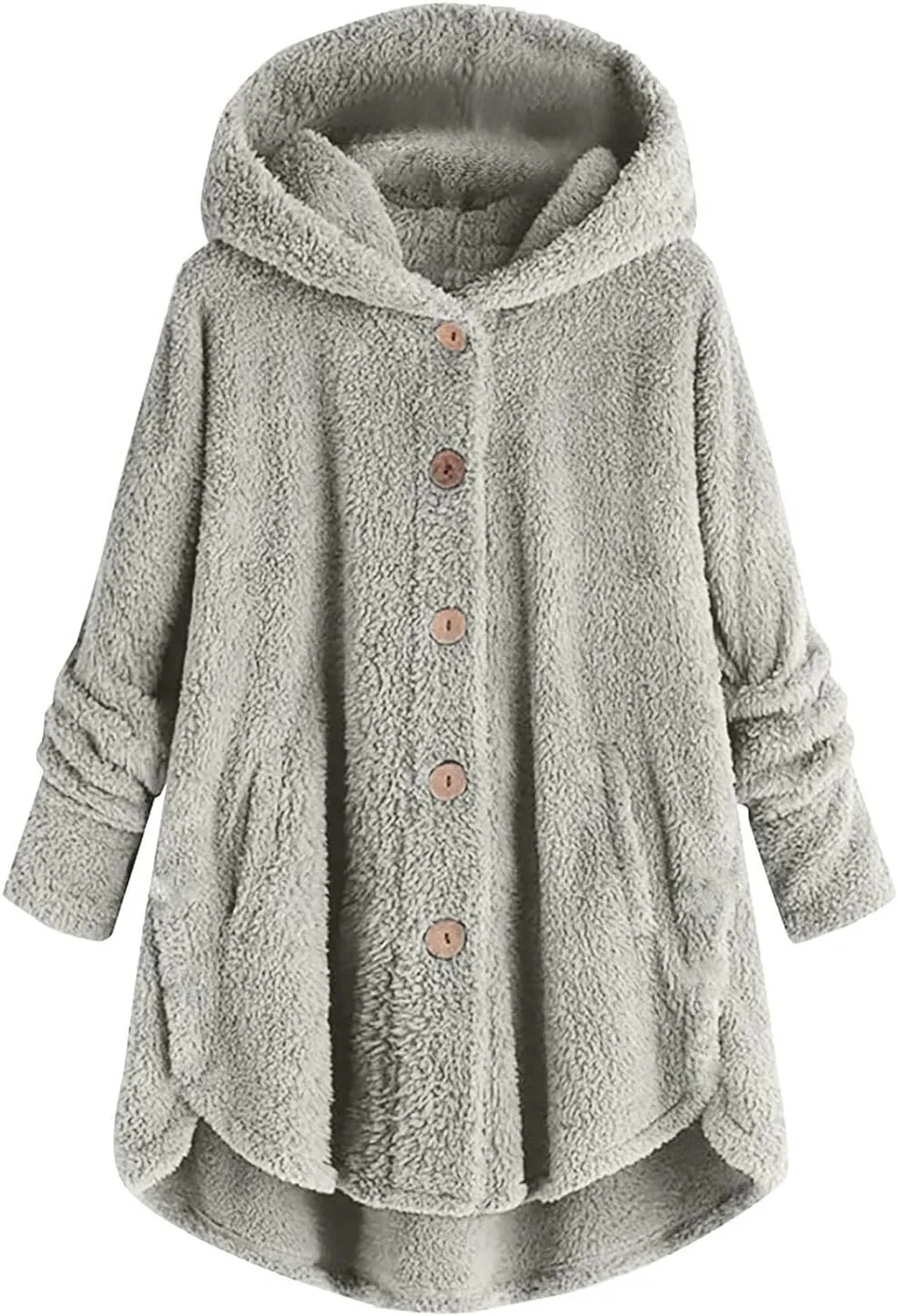 Hooded Fleece Jacket Women Plus Size Fuzzy Sherpa Cape Coats Fluffy Button Down Winter Jackets Fur Cardigan