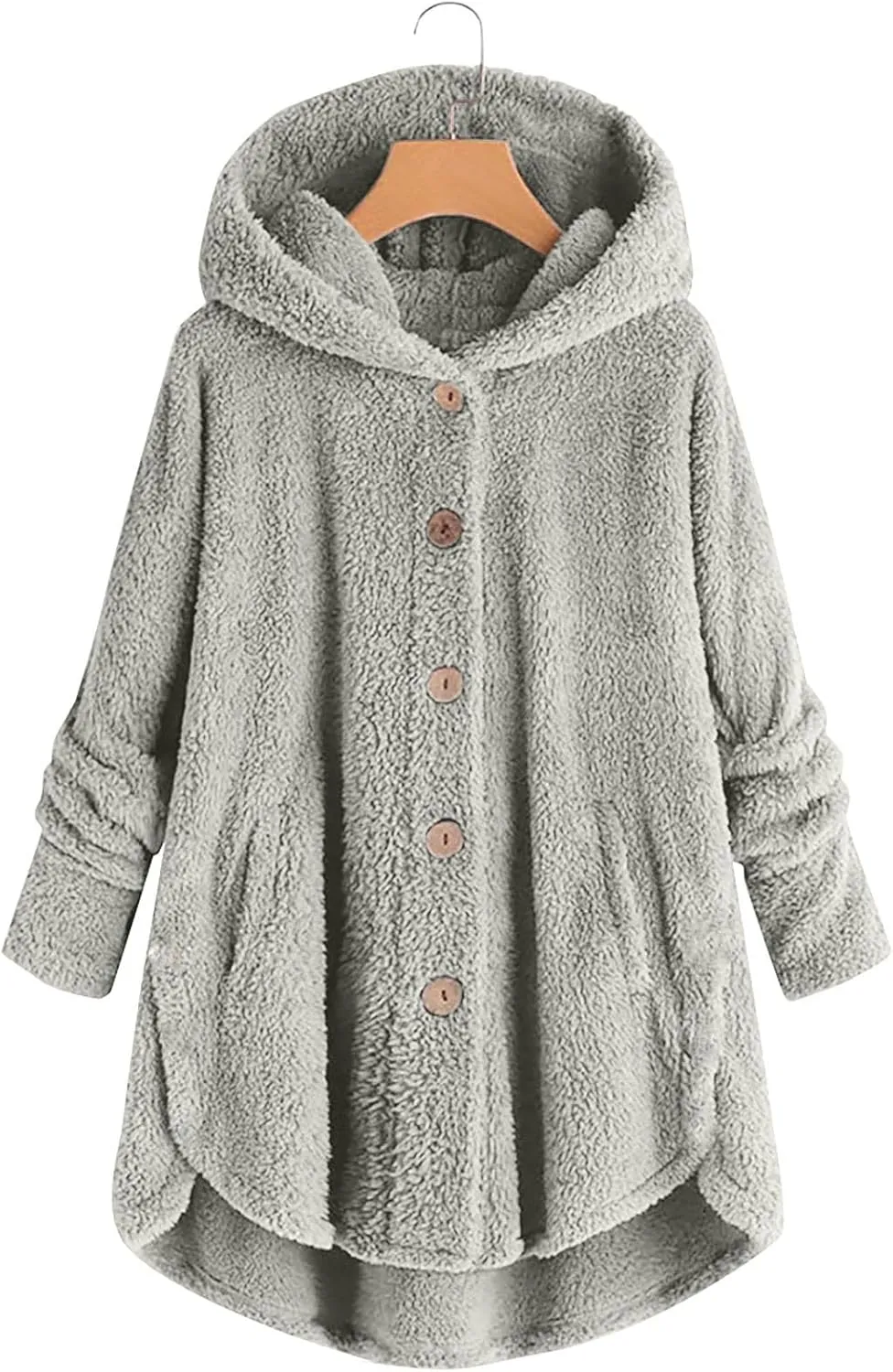 Hooded Fleece Jacket Women Plus Size Fuzzy Sherpa Cape Coats Fluffy Button Down Winter Jackets Fur Cardigan