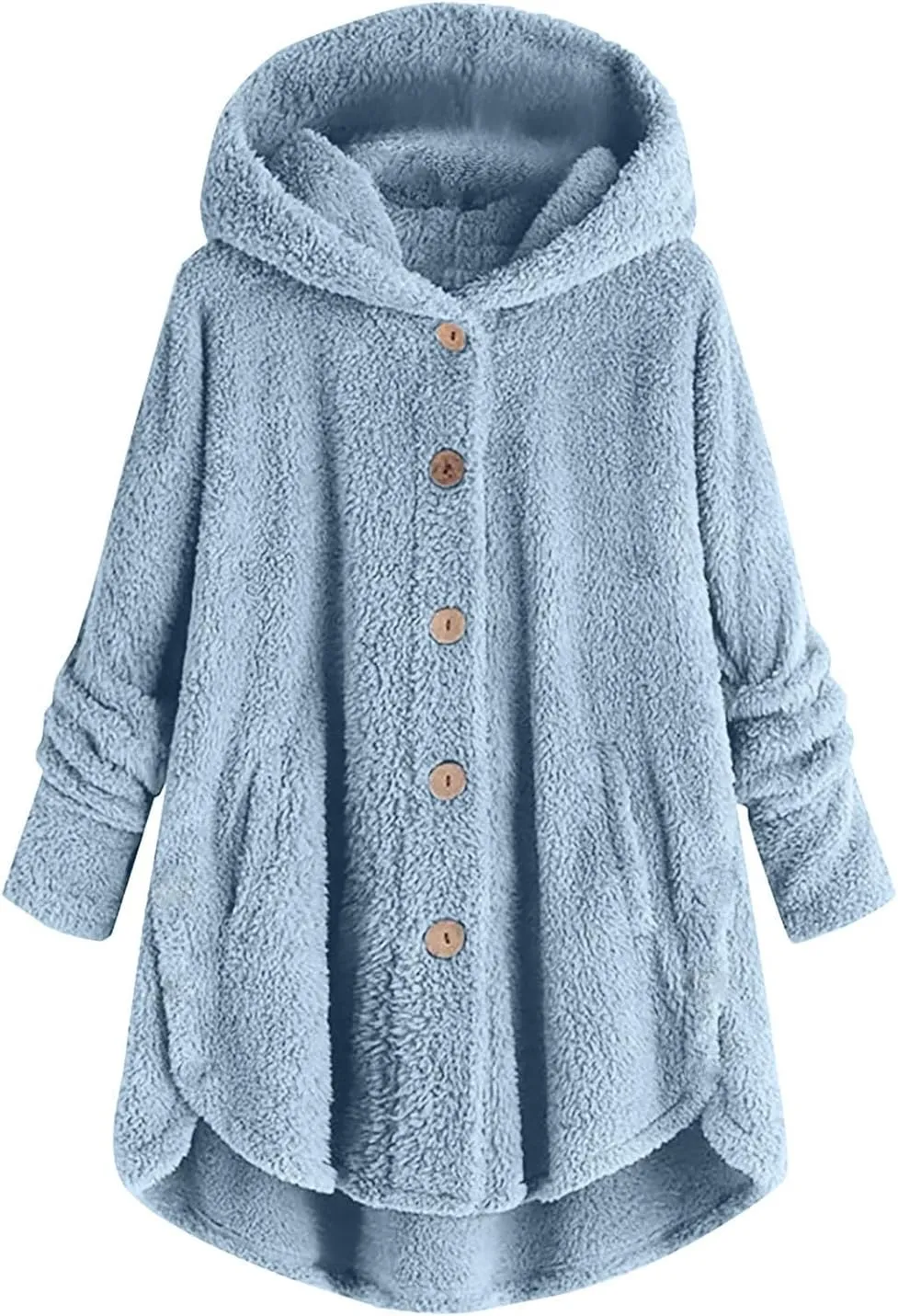 Hooded Fleece Jacket Women Plus Size Fuzzy Sherpa Cape Coats Fluffy Button Down Winter Jackets Fur Cardigan
