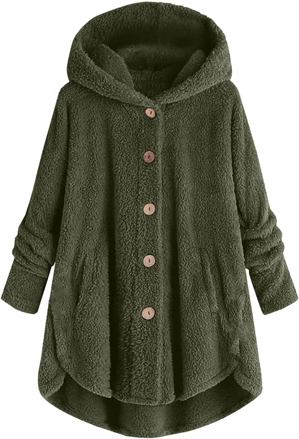 Hooded Fleece Jacket Women Plus Size Fuzzy Sherpa Cape Coats Fluffy Button Down Winter Jackets Fur Cardigan