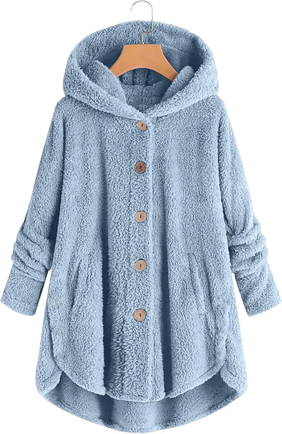 Hooded Fleece Jacket Women Plus Size Fuzzy Sherpa Cape Coats Fluffy Button Down Winter Jackets Fur Cardigan